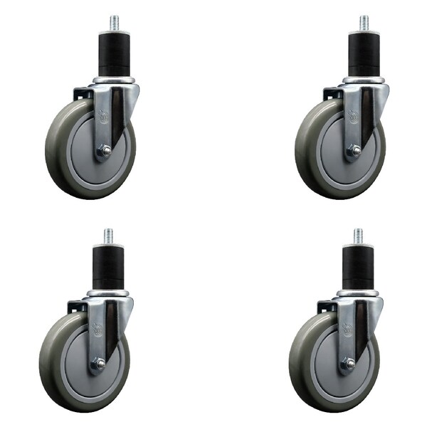 Service Caster 5'' SS Gray Poly Wheel Swivel 1-3/4'' Expanding Stem Caster Set, 4PK SCC-SSEX20S514-PPUB-134-4 - main